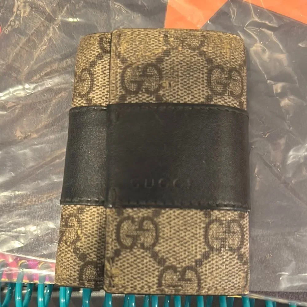 Gucci Brown and Black Key Card Holder with Signature Monogram